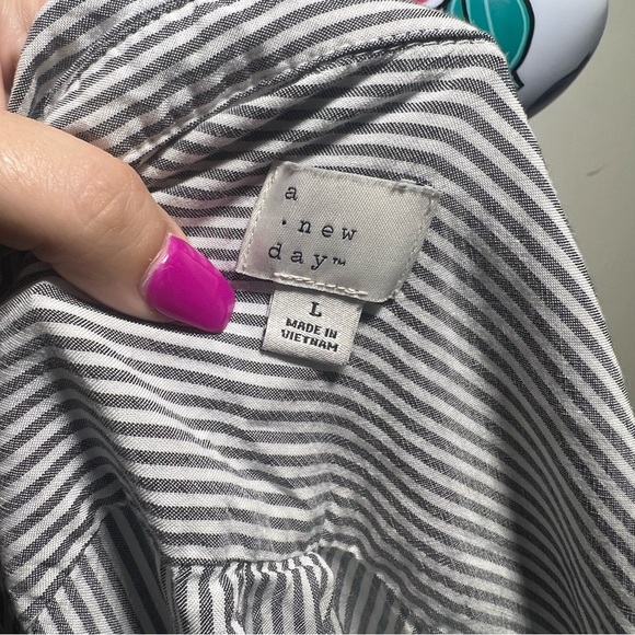 A New Day White Striped Button Down Shirt Sleeves Rolled Up - Picture 4 of 4